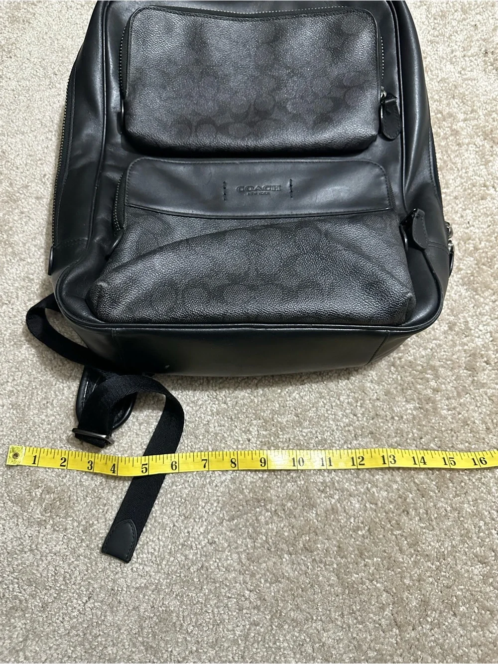 Coach Black Leather Men's Backpack with Signature Jacquard Panels